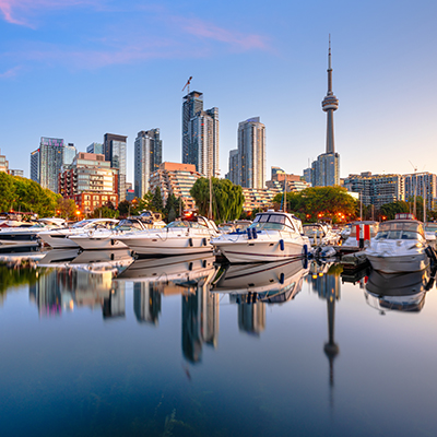 City skyline waterfront view